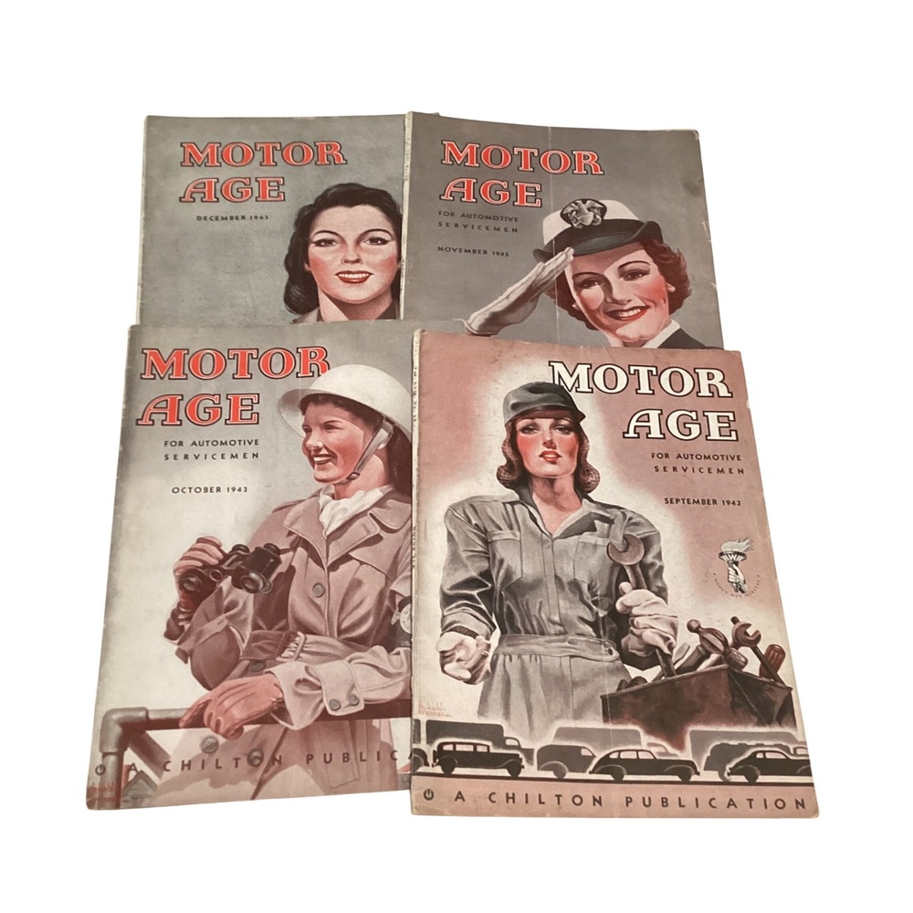 Vintage 1943 Motor Age Magazines Lot of 4 Chilton WWII Era Sept Oct Nov Dec